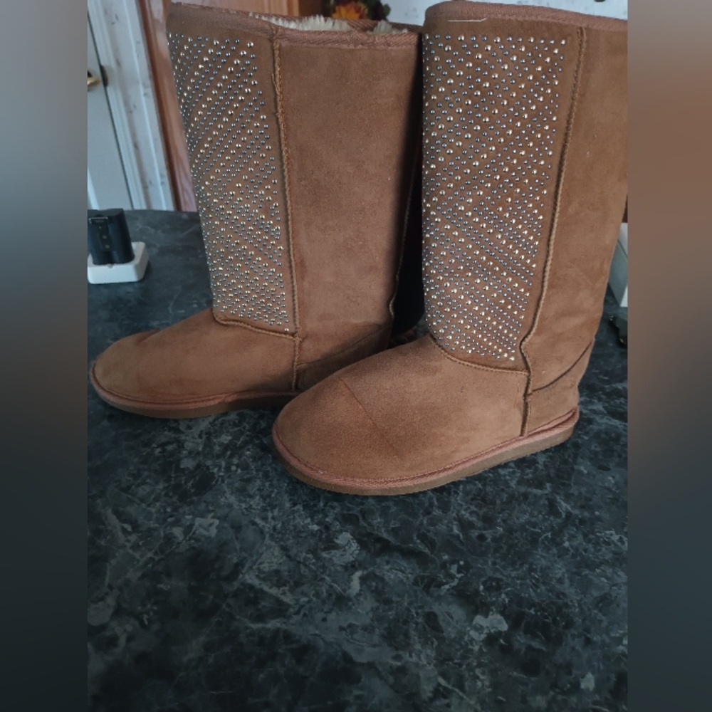 JustFab Brown Ankle Boots with Studded Detail